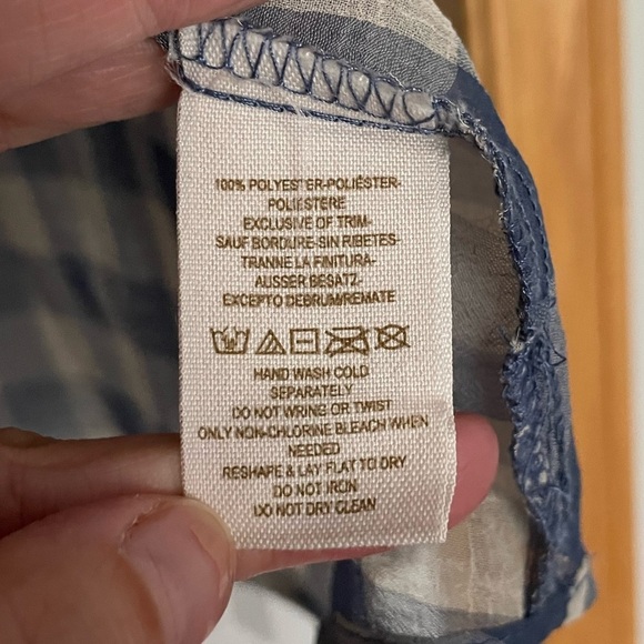 Free People Sheer Gauzy Blue Cream Plaid Print Button Front Shirt Size Medium - Picture 4 of 6